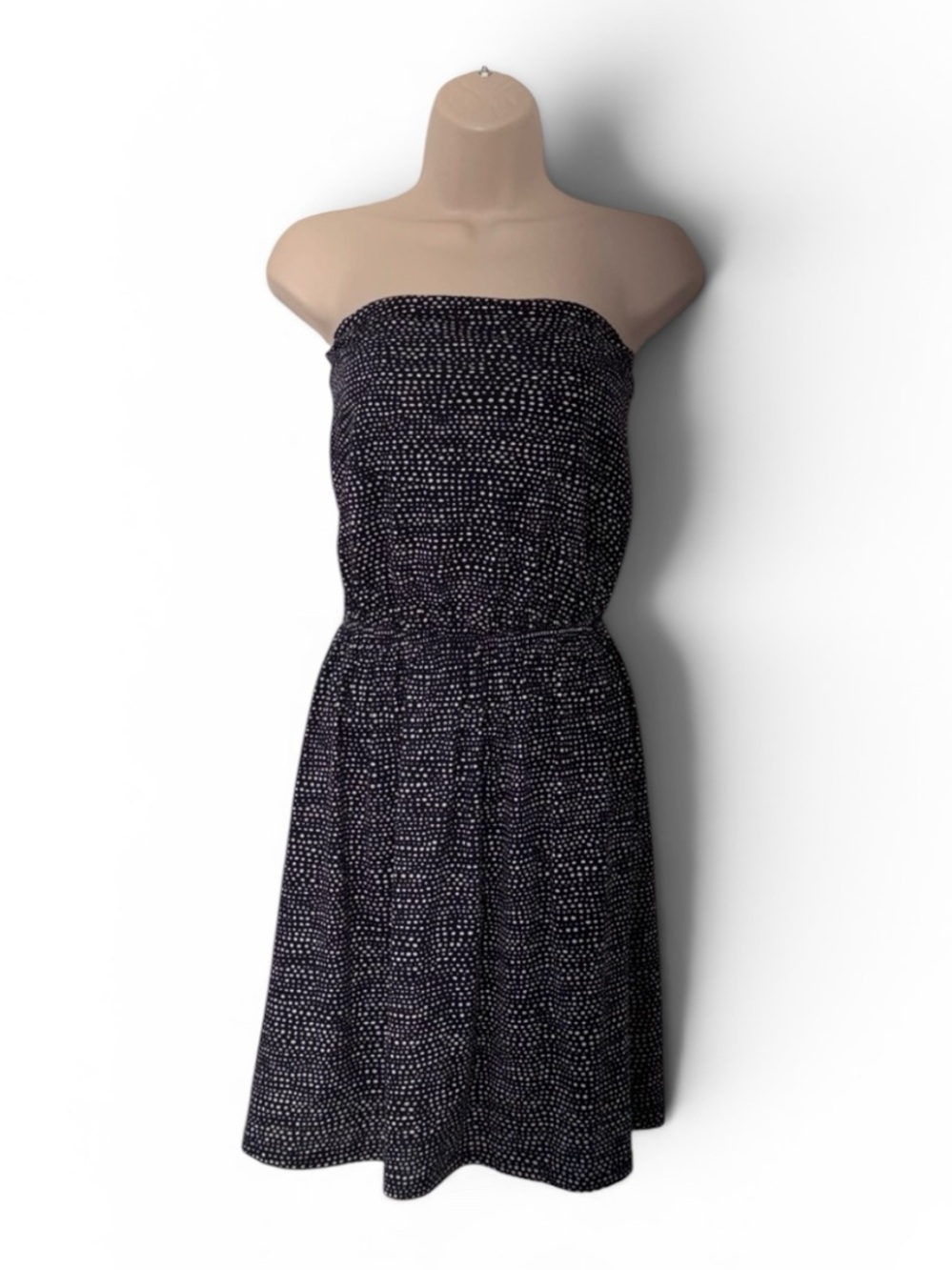 H&M Black White Polka Dot Strapless Mini Dress Smocked Waist Medium - Picture 2 of 5